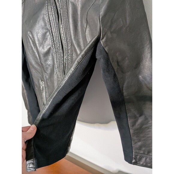 G.H. Bass Faux Leather Moto Jacket Women's L Black Biker Zip Quilted Stretch - Picture 7 of 7